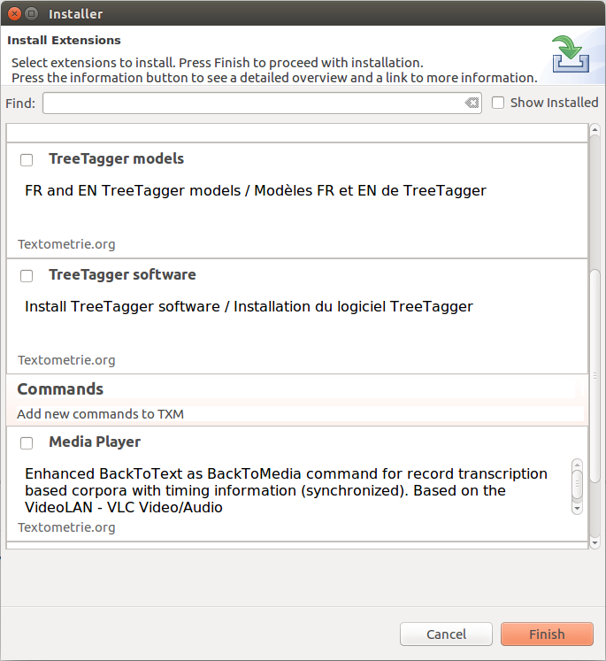 Liste des extensions disponibles.