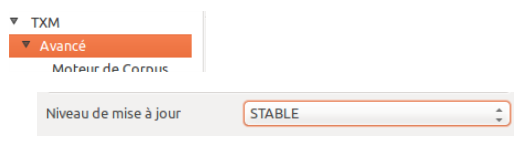 Choix du niveau de mise à jour.
