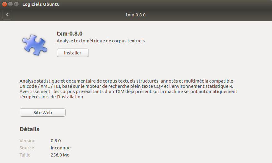 Accueil de l’installation dans Ubuntu 16.04.