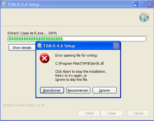 Erreur d’accès au fichier « R.dll »