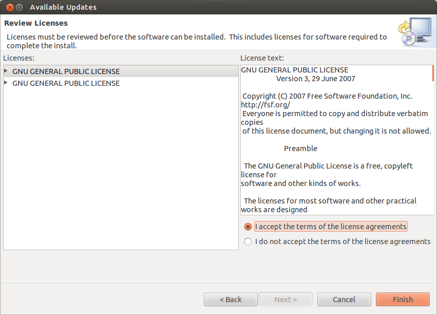 Étape 3 : Acceptation des licences d’utilisation.