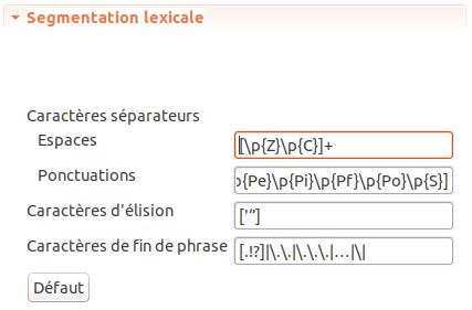 Paramètre `Segmentation lexicale`.